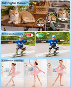 Cámara digital 4K de enfoque automático para vlogging para fotografía con zoom de 16X antivibración, tarjeta de 32 GB, cámara portátil compacta de 48 MP, regalo para niños y niñas principiantes