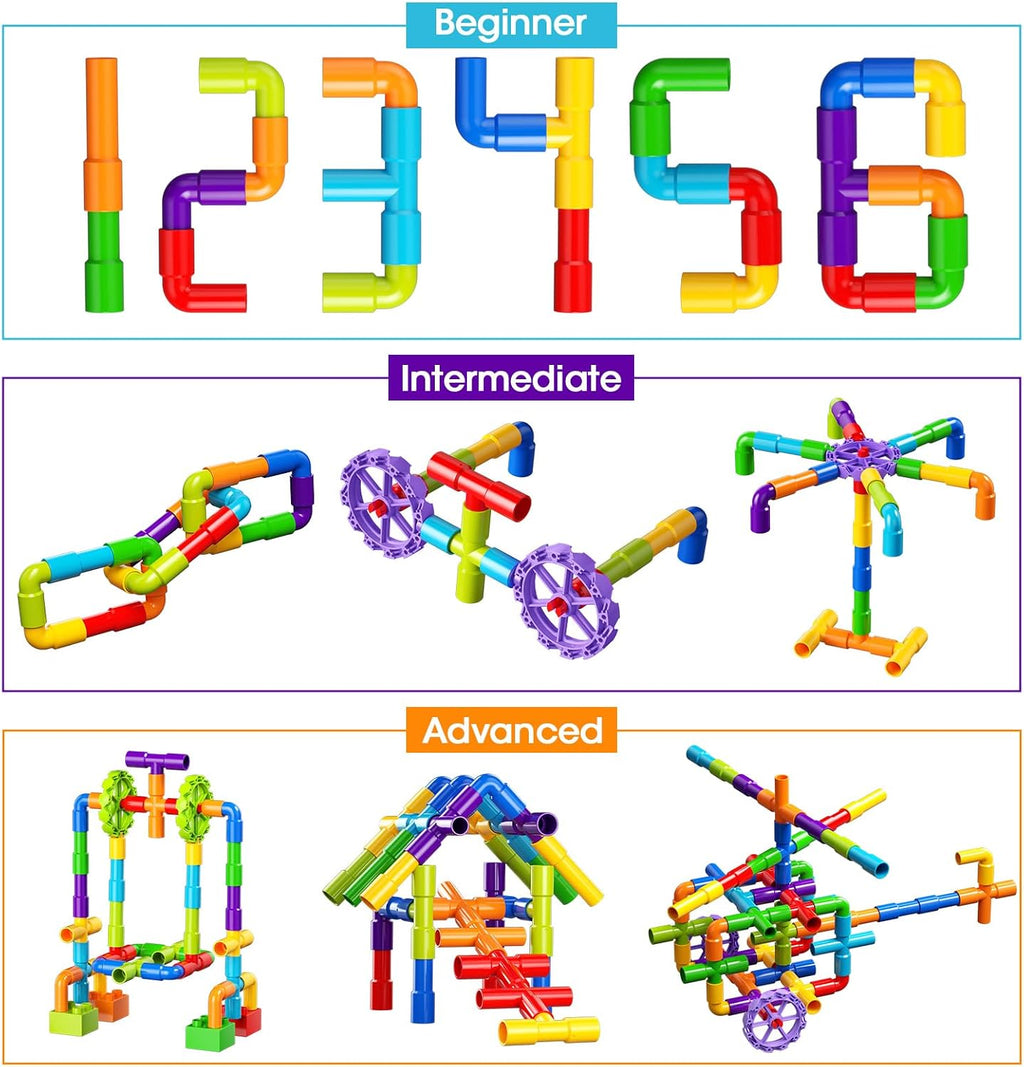 burgkidz Juego de construcción de tubos STEM: 188 piezas de coches de