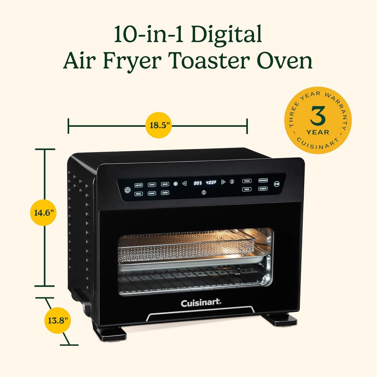Cuisinart Horno tostador digital con freidora de aire, tamaño familiar 10