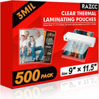 Hojas de laminación, paquete de 500 hojas laminadoras de papel de plástico laminado térmico transparente, 9 x 11.5 pulgadas, 3 mil, suministros ideales para oficina o escuela