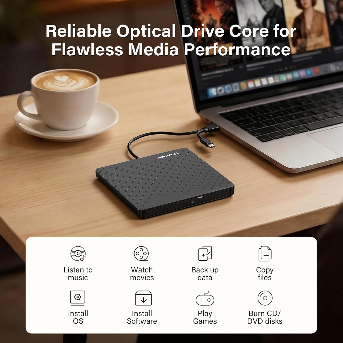 Amicool - Grabador externo USB-C USB 3.0 de CD\/DVD para computador...