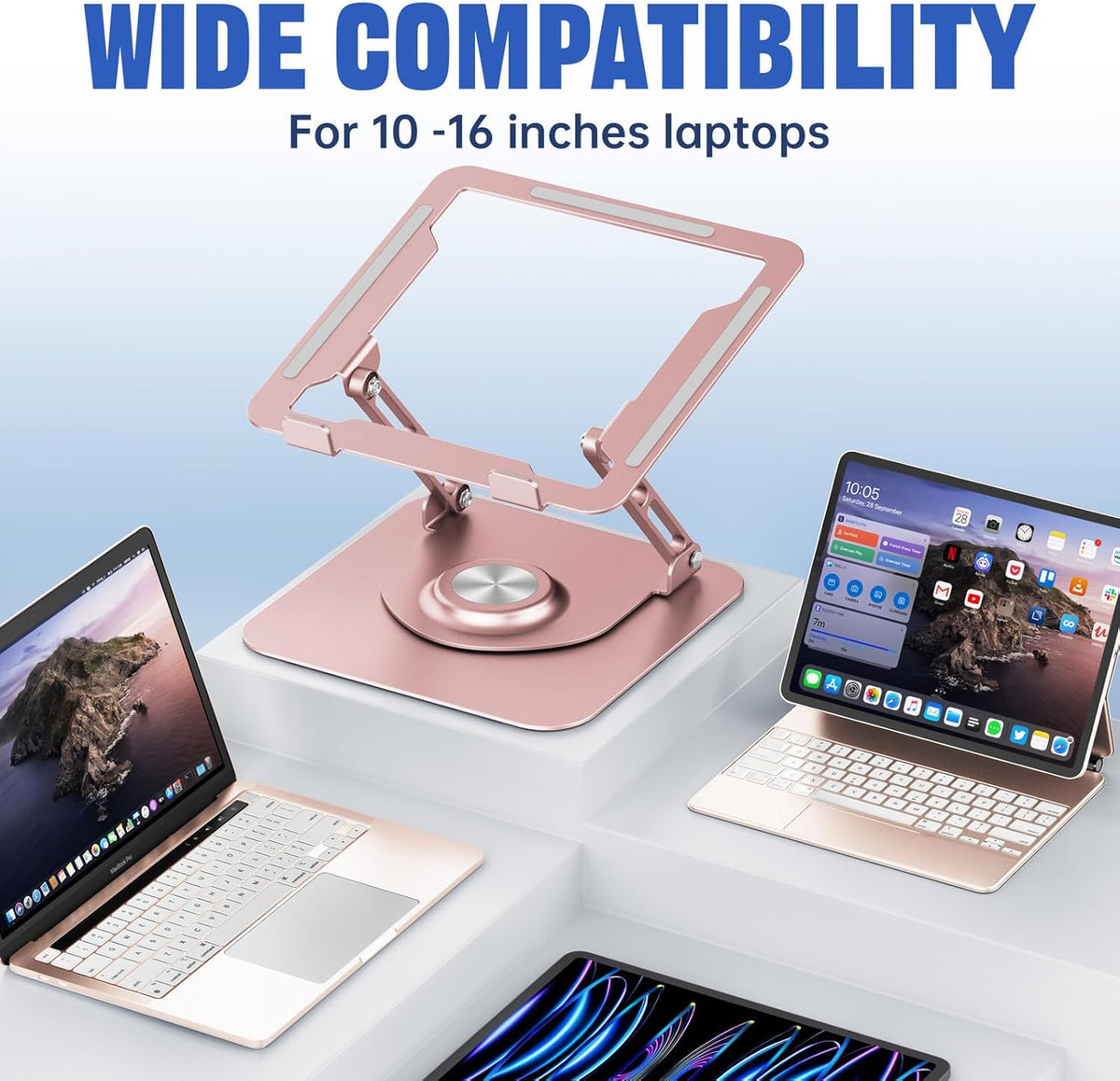 Soporte para Laptop de Escritorio (Rotación 360°), Elevador de Aluminio para Laptops de 10-16"