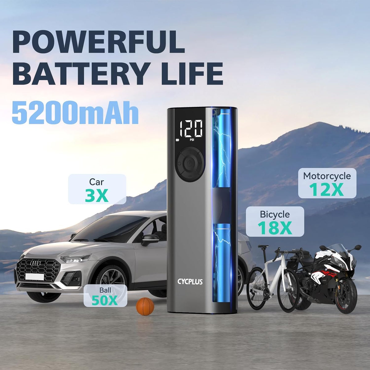 CYCPLUS Inflador de neumáticos, compresor de aire portátil, bomba d...
