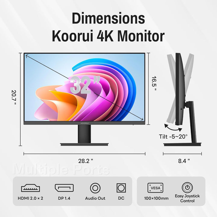 KOORUI Monitor 4K UHD 3840 x 2160 de 32 pulgadas con altavoces inte...