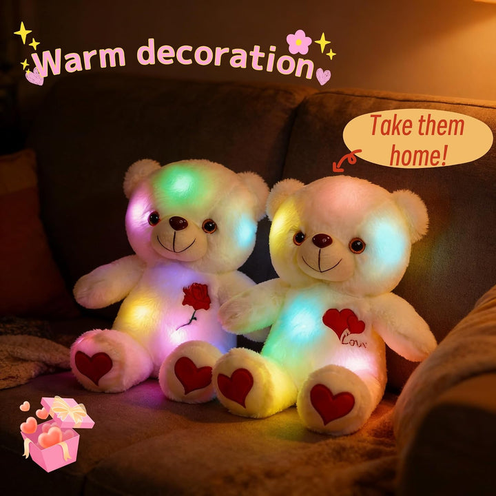 unsnurnoch Oso de peluche iluminado de 12 pulgadas, rosa blanca bri...