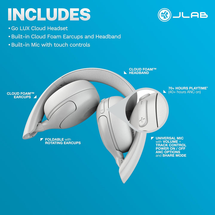 JLab Go Lux ANC - Auriculares inalámbricos, Cloud White, cancelació...