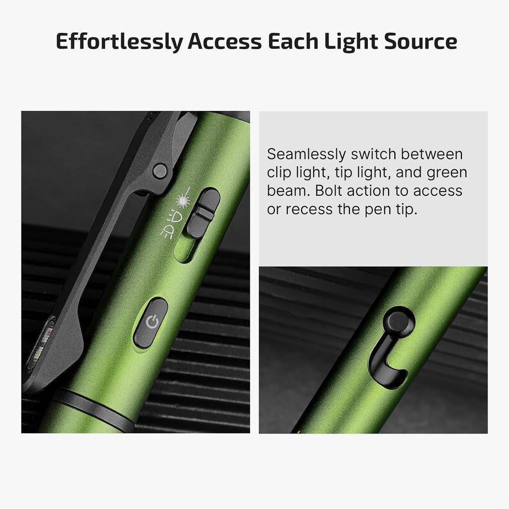 OLIGHT O'Pen 3 Pen Light, linterna EDC recargable USB-C, verde OD