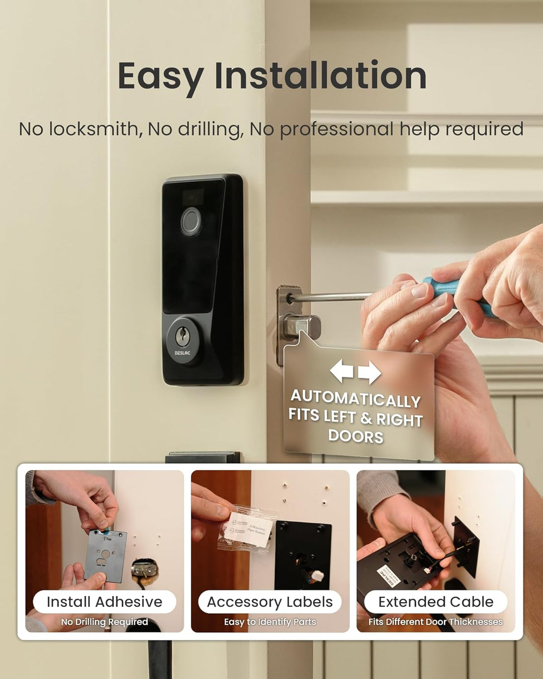 DESLOC Cerradura inteligente WiFi D110 Plus, Wi-Fi incorporado, no...