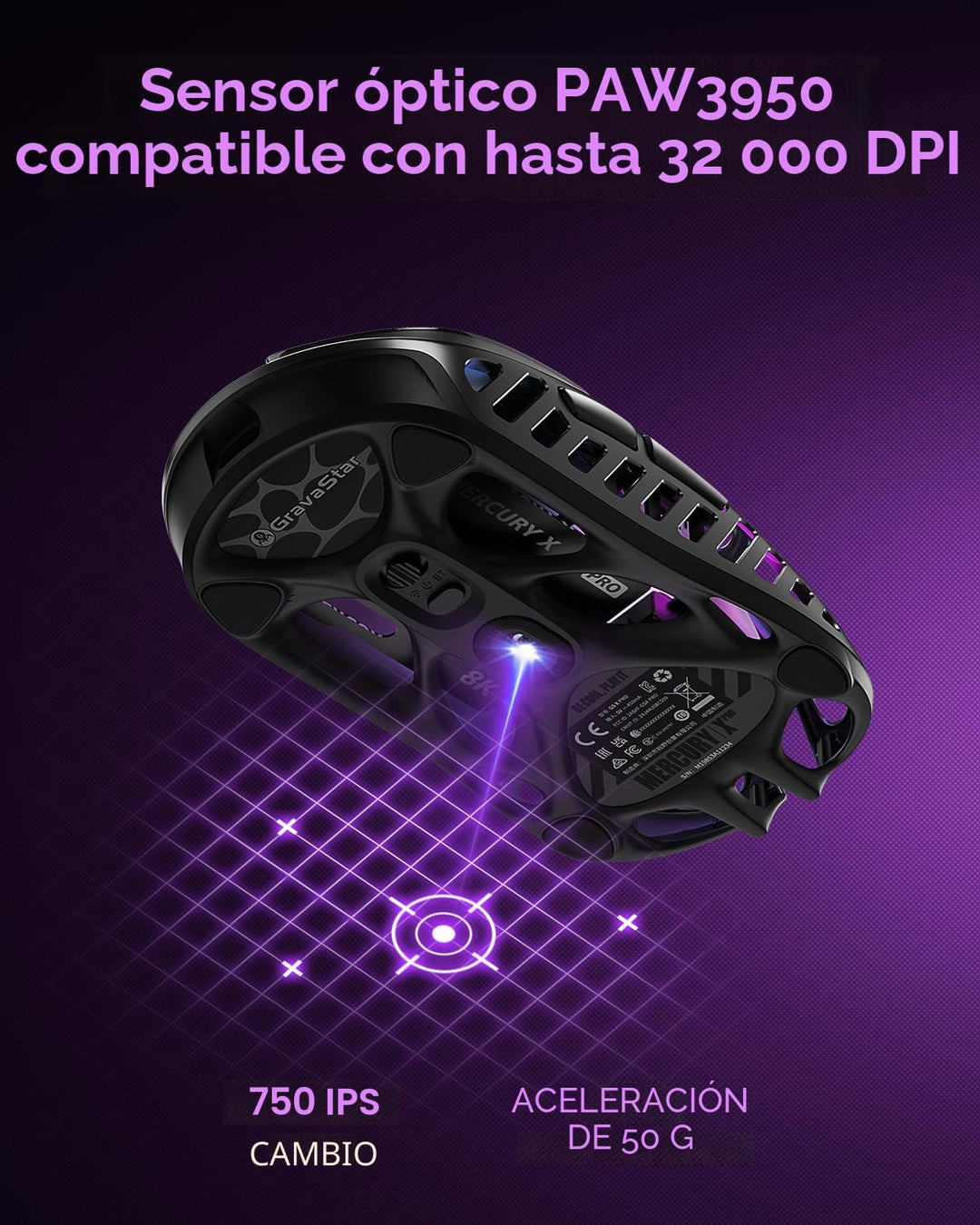 GravaStar Mercury X Pro Ratón Inalámbrico para Juegos, Viene con Do...