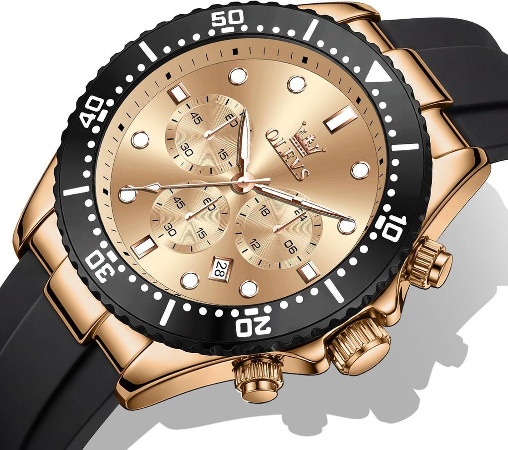 OLEVS Relojes para hombres con correa negra, Reloj cronógrafo profesional para hombres