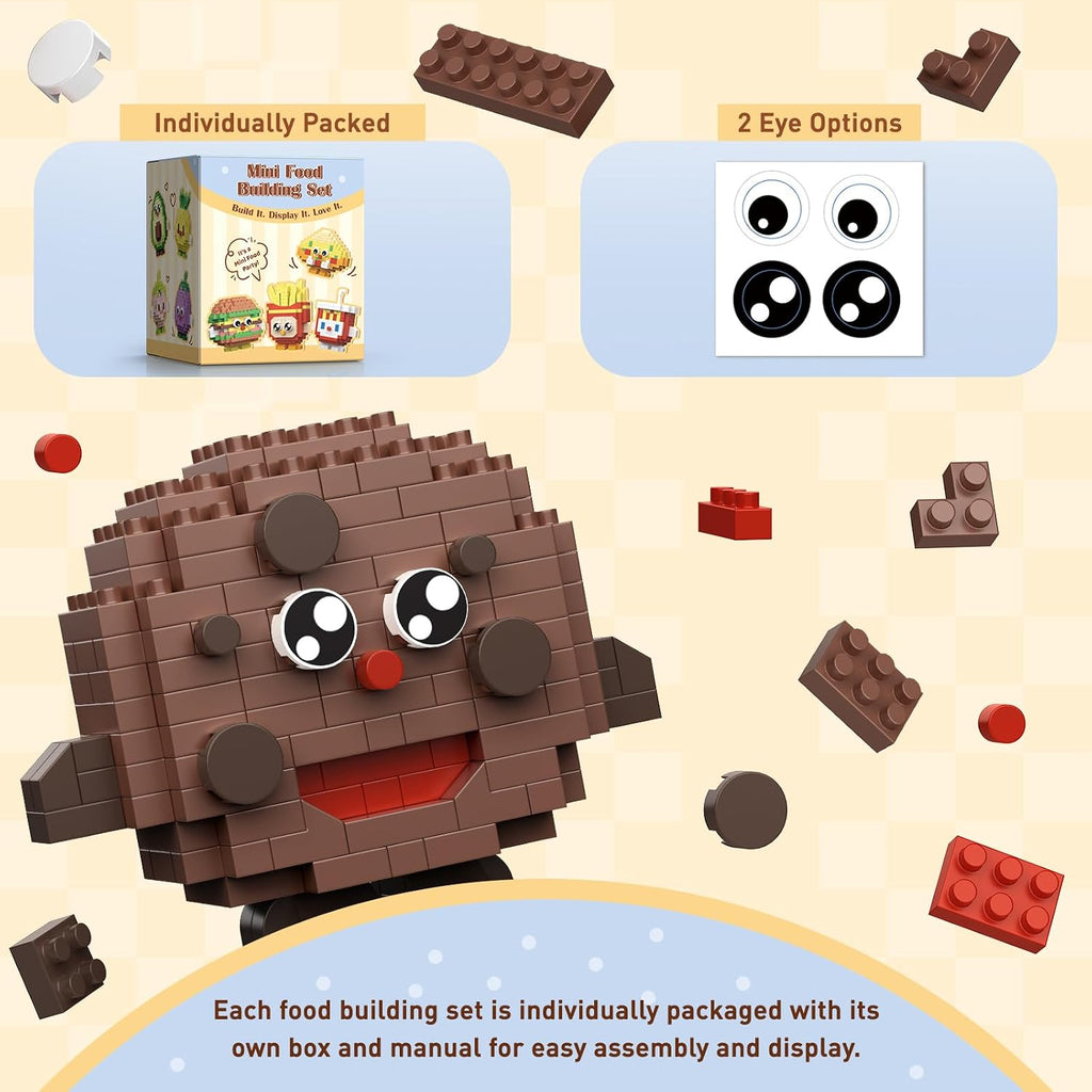 HIGH GODO Paquete de 12 juegos de construcción de recuerdos de fiesta de alimentos, mini juegos de bloques de construcción de alimentos, bolsas de regalo, estilo caja ciega para aula, juguetes de premios pequeños, regalos para adultos y adolescentes a