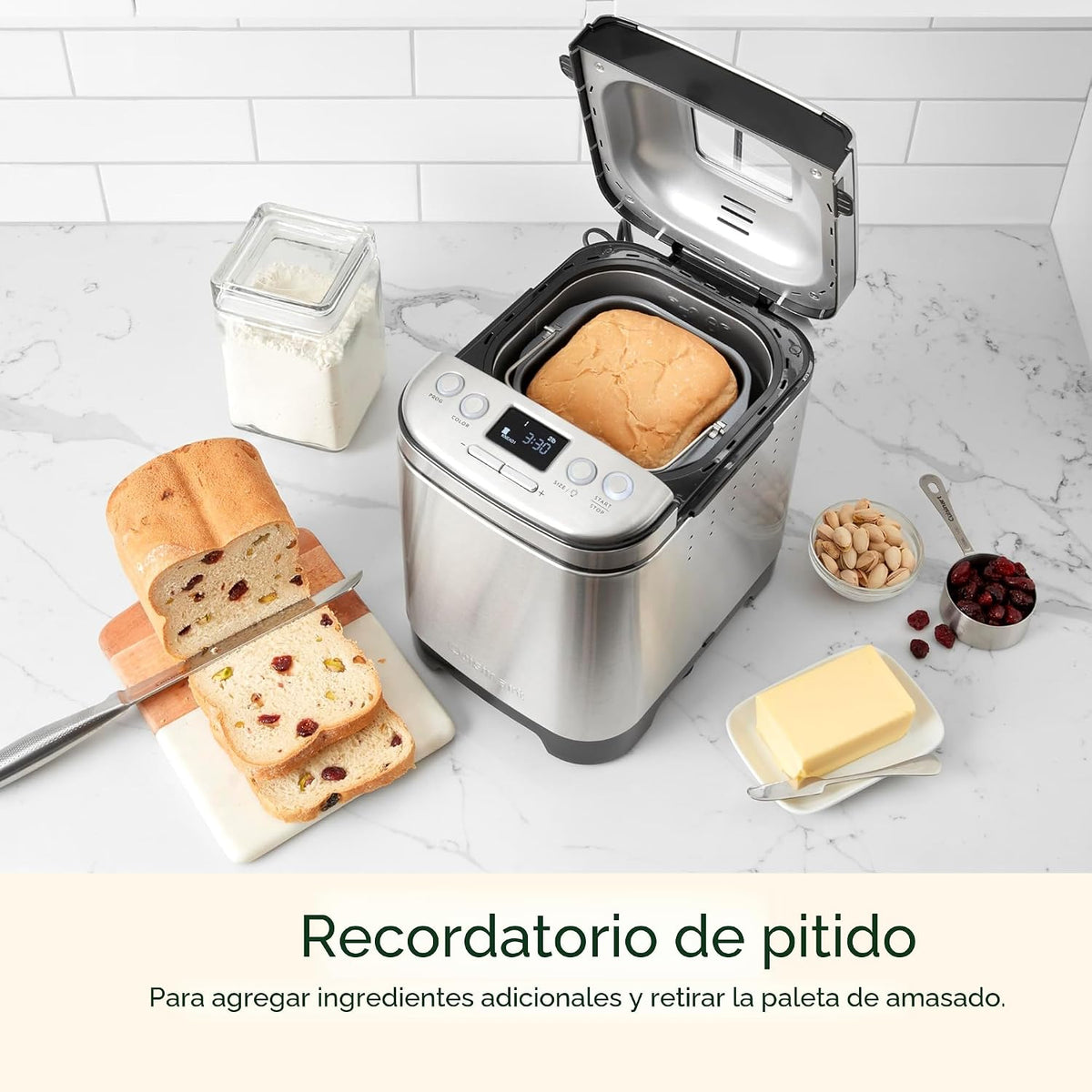 Panificadora Cuisinart, Acero inoxidable, 12 programas, Hasta 2 lb