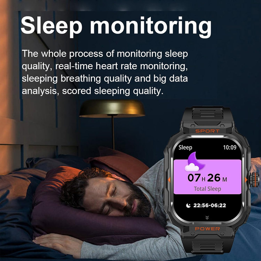 Reloj inteligente militar con auriculares para hombres y mujeres, pantalla táctica de 2 pulgadas, modos deportivos, rastreador de fitness, frecuencia cardíaca, responder/hacer llamadas, monitor de sueño, combo de auriculares integrado de reloj