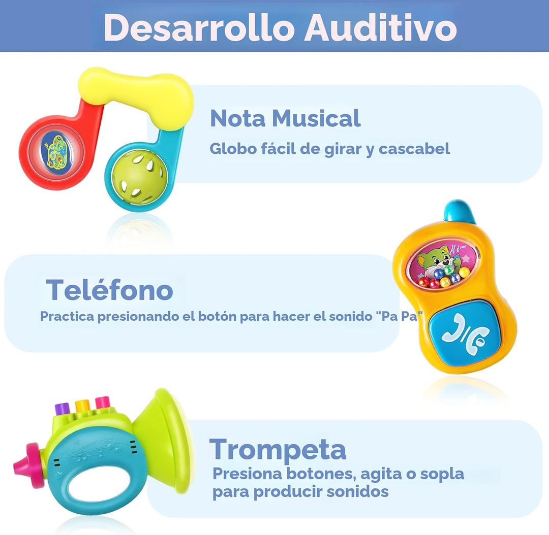 iPlay iLearn Juego de 10 juguetes de sonajeros para bebé