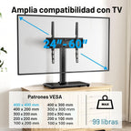 PERLESMITH Soporte giratorio universal para TV de 24 a 60 pulgadas de hasta 99 libras, soporte de TV de mesa ajustable de 12 alturas, soporte de base de TV con base de vidrio templado, VESA máximo de 15.748 x 15.748 in, PSTVS33