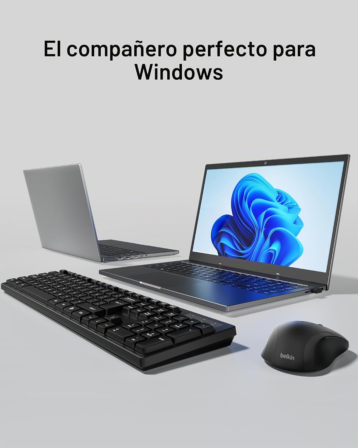 Belkin Combo de teclado y mouse inalámbricos, receptor USB-A, negro...