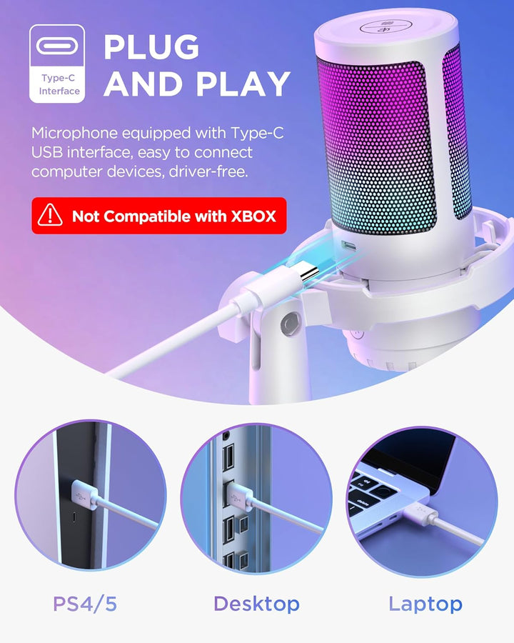 InnoGear - Micrófono USB para juegos, micrófono condensador con can...