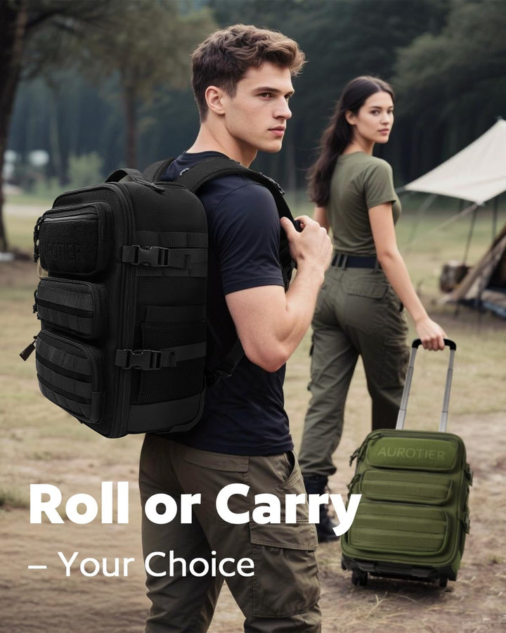 AUROTIER Mochila Táctica con Ruedas para Laptop, Equipaje de Mano c...
