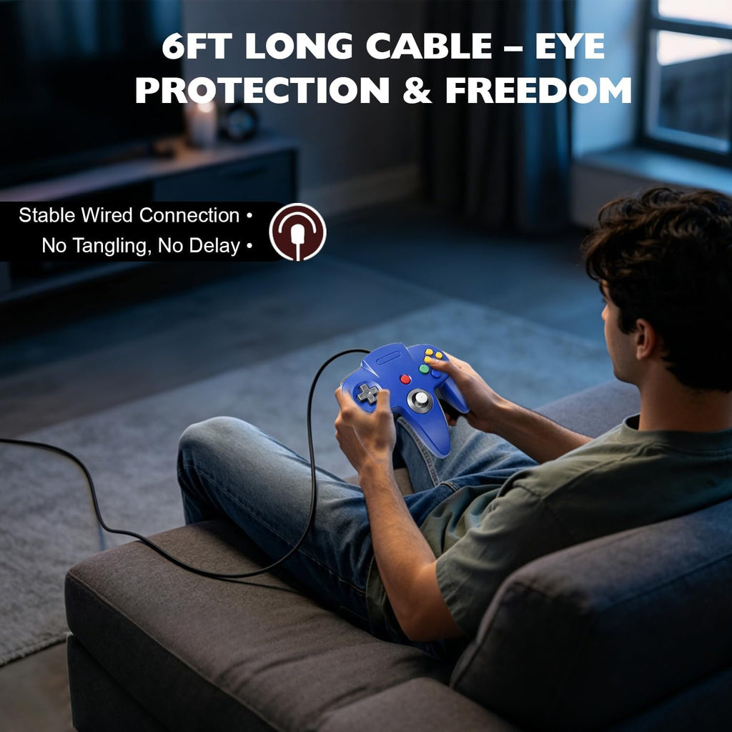 miadore Paquete de 4 Controladores Clásicos N64, Gamepad Clásico N64 con Joystick Mejorado (Versión USB no para PC) (Negro/Gris/Rojo/Azul)