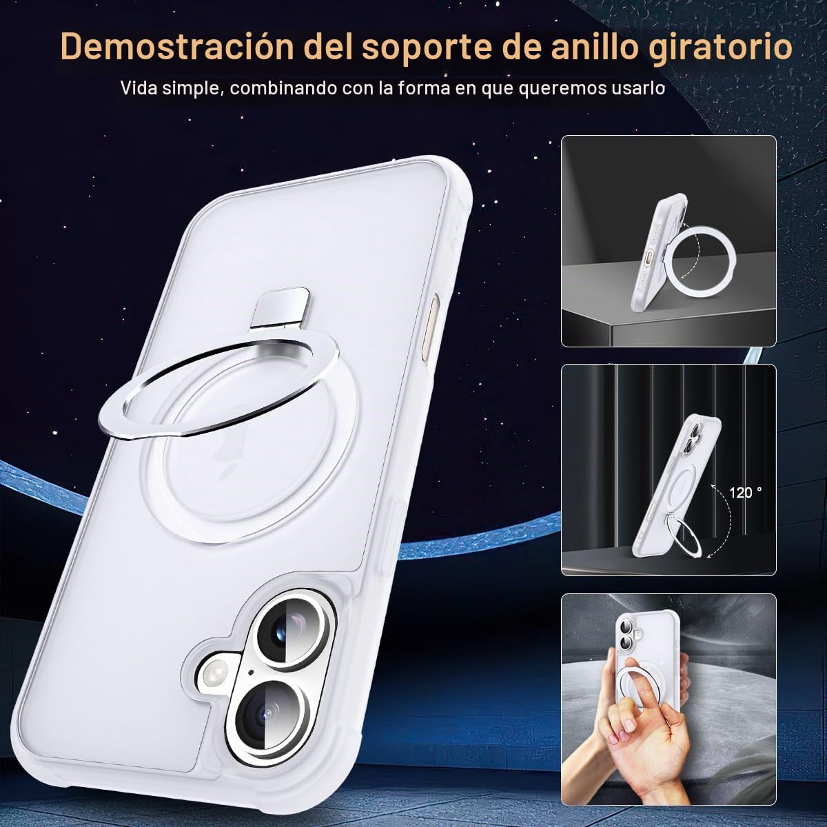 SKYLMW – Funda compatible con iPhone 16 con soporte magnético invisible tipo anillo, funda para teléfono de grado militar para iPhone 16 de 6.1 pulgadas [compatible con MagSafe] [excelente sensación