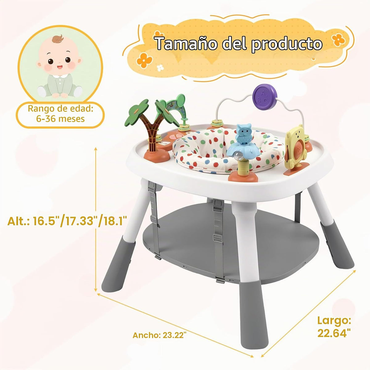Centro de actividades para bebés 6 en 1, mesa de actividad estacionaria