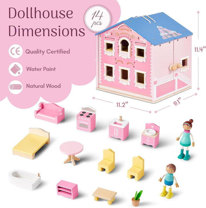 Giant bean Casa de muñecas de madera rosa exquisita para niñas con...