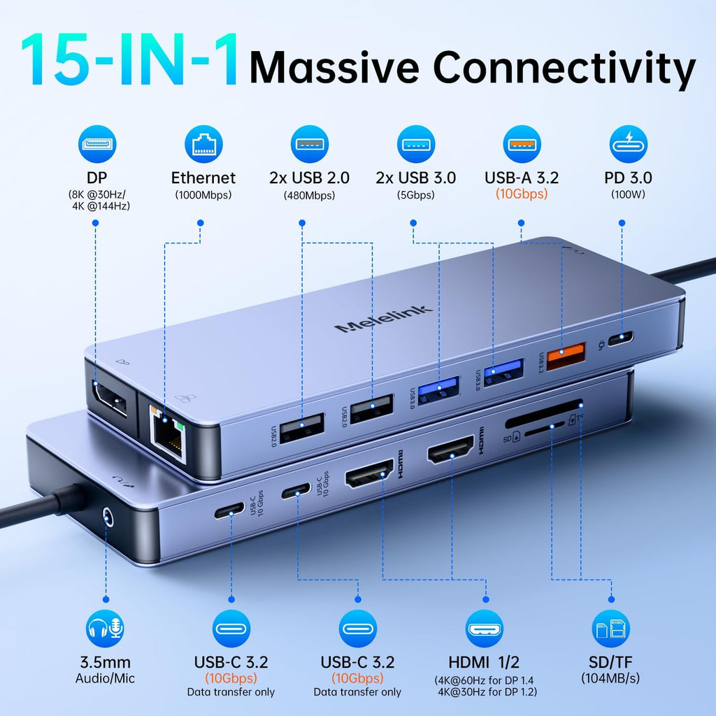 Estación de acoplamiento para portátil USB C Monitor dual, adaptador