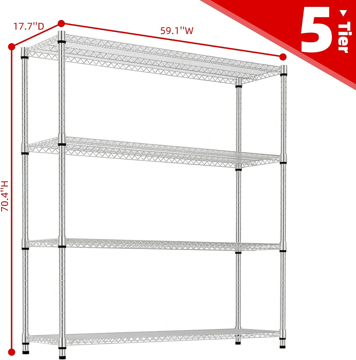 M MZG Estantes de almacenamiento de 4 niveles con carga de 2640 libras, estantes de metal de alambre de metal para almacenamiento, estantes ajustables de garaje para despensa, cocina, garaje, luz