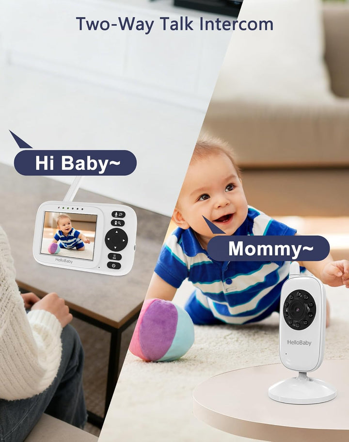 HelloBaby Monitor de bebé con 2 cámaras, pantalla de 3.2 pulgadas,...