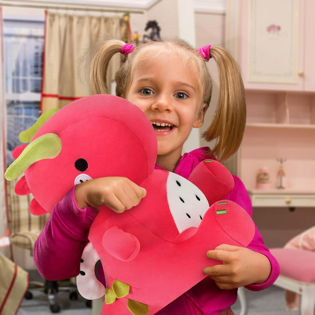 Ditucu Lindos animales de peluche de dinosaurio de fruta del dragón, muñecos de peluche suaves de dinosaurio Pitay, regalos de cumpleaños para niños y niñas, rojo, 16 pulgadas