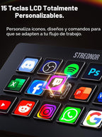 S15 Controlador de Transmisión, Panel de control de estudio LCD de 15 teclas, Negro