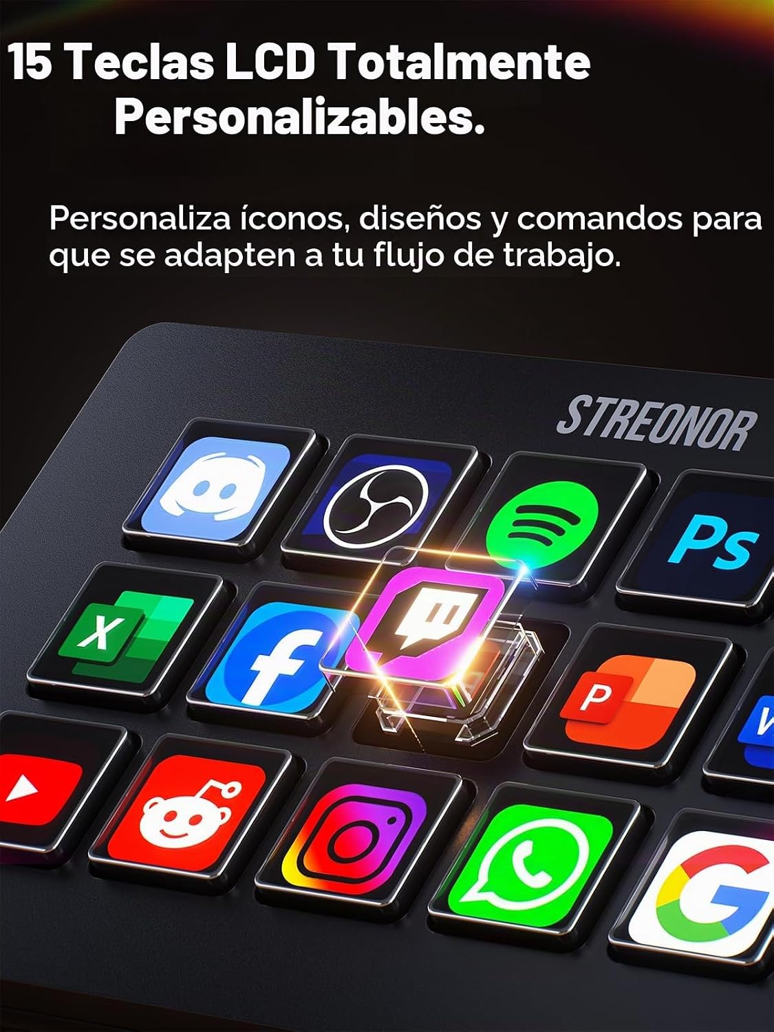S15 Controlador de Transmisión, Panel de control de estudio LCD de 15 teclas, Negro
