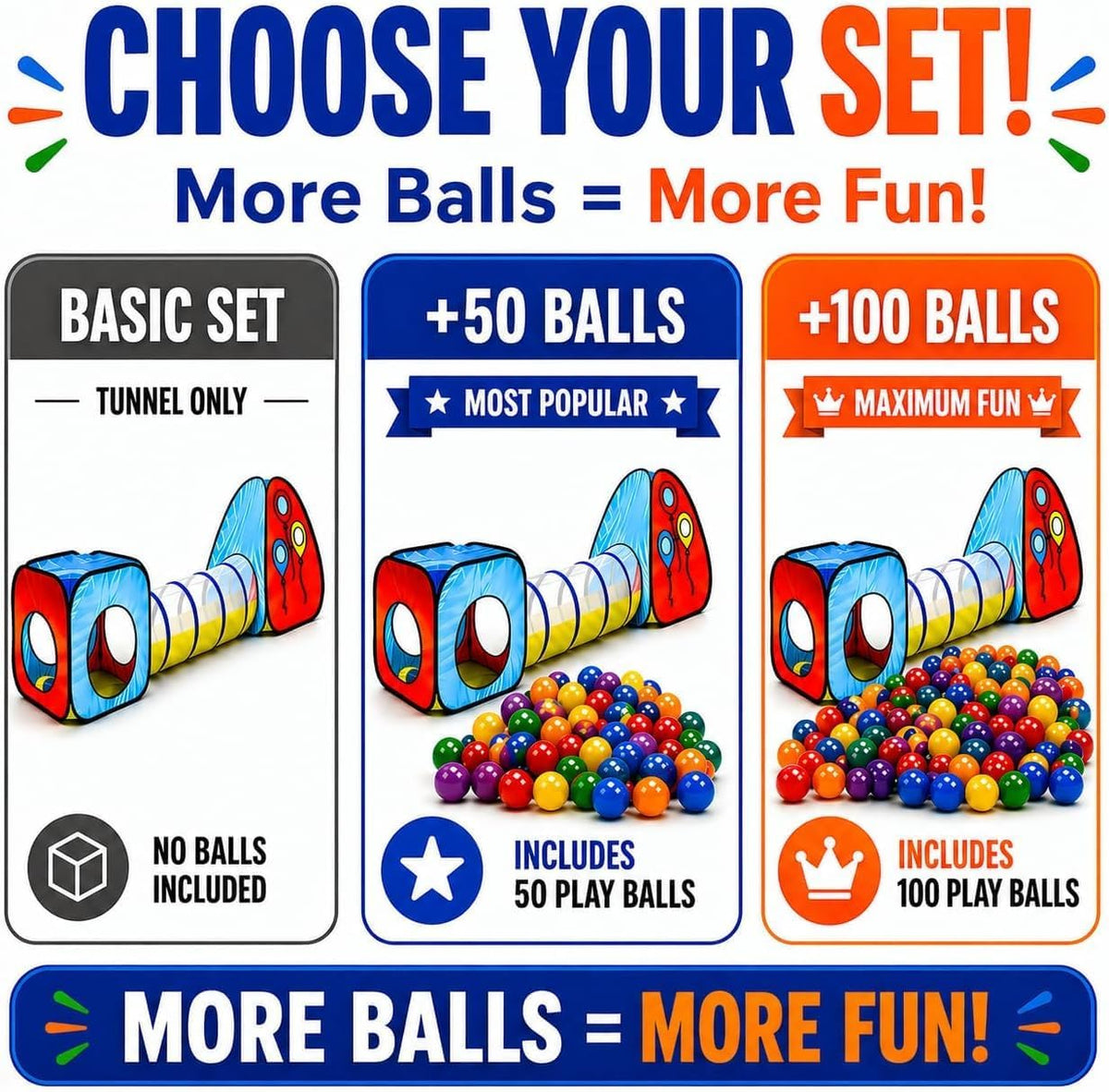 Kiddey - Juego de túnel y alberca de pelotas | Tiendas de campaña emergentes de 3 piezas para niños, bebés y niños pequeños, niños y niñas | Juego de regalo para interiores y exteriores | Albercas de