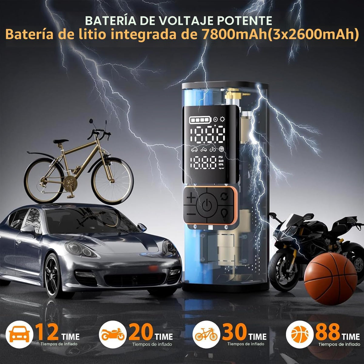 Inflador de neumáticos inalámbrico de 6000 mAh, compresor de aire p...
