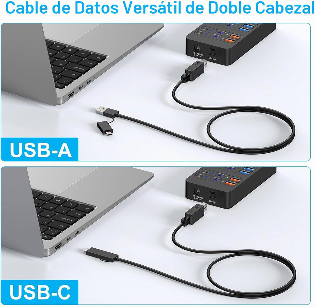 Zeroffi, J655-2402500D, hub USB 3.0 de 14 puertos, alimentado, adaptador 9V/2A