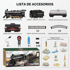 Juego de tren eléctrico a control remoto, locomotora de vapor, vagón de carga y pistas, juguetes de tren para niños con 3 humo, silbato y luces, regalo de cumpleaños de Navidad para niños y niñas de 3, 4, 5, 6, 7