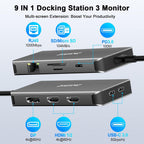 Estación de acoplamiento para portátil 3 monitores, USB C Dock 4K@60Hz con