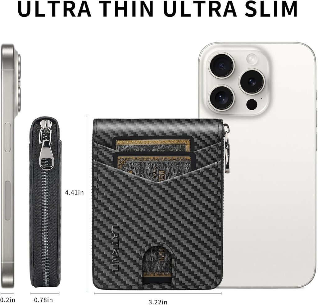 Billetera para hombre con bloqueo RFID y cierre, de grandes dimensiones, con 2 ventanas de identificación - Diseño de gran capacidad, 13 ranuras para tarjetas de crédito
