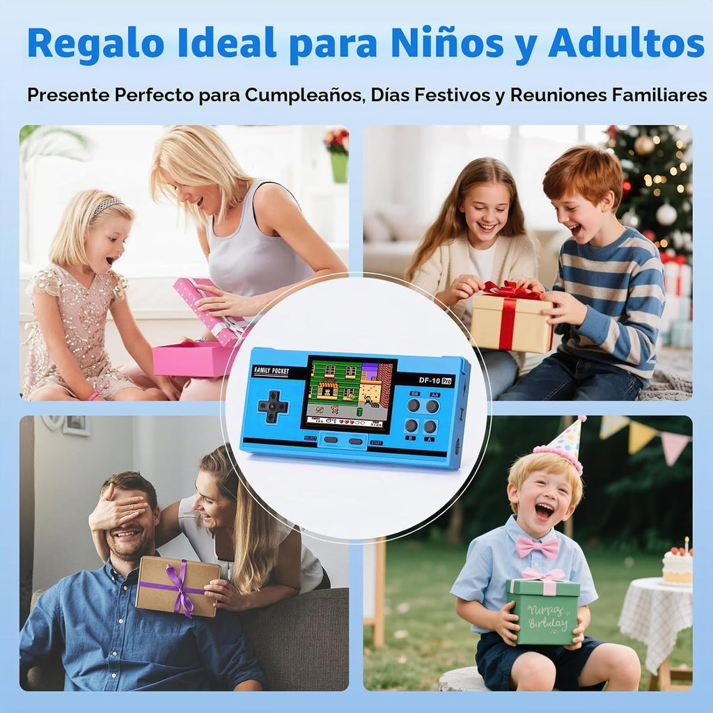 Juego de mano para niños, 10 juegos clásicos retro precargados, pantalla IPS de 3.0 pulgadas, dispositivo de juego portátil, reproductor de videojuegos recargable, mini juguete electrónico de viaje de