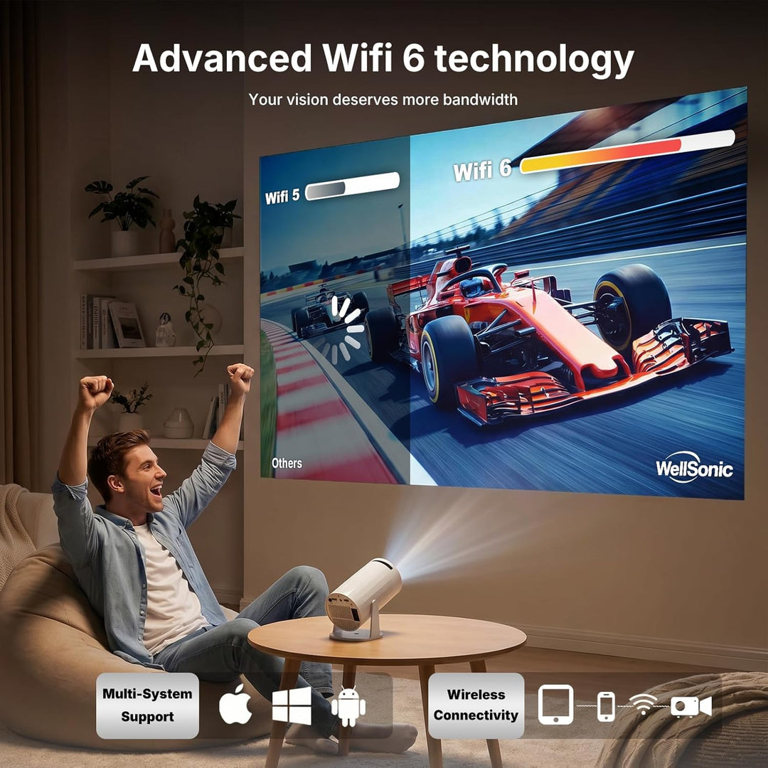 WellSonic Mini proyector con WiFi y Bluetooth, proyector de películ...