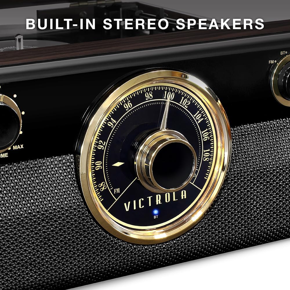 Victrola Metropolitan - Tocadiscos Bluetooth 4 en 1, Radio - Nogal