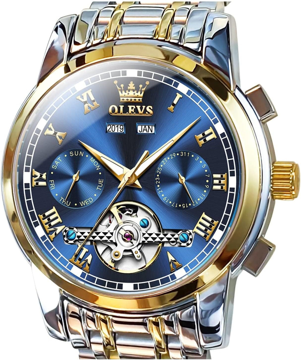 OLEVS Reloj automático para hombres, de cuerda automática, acero inoxidable, reloj para hombres