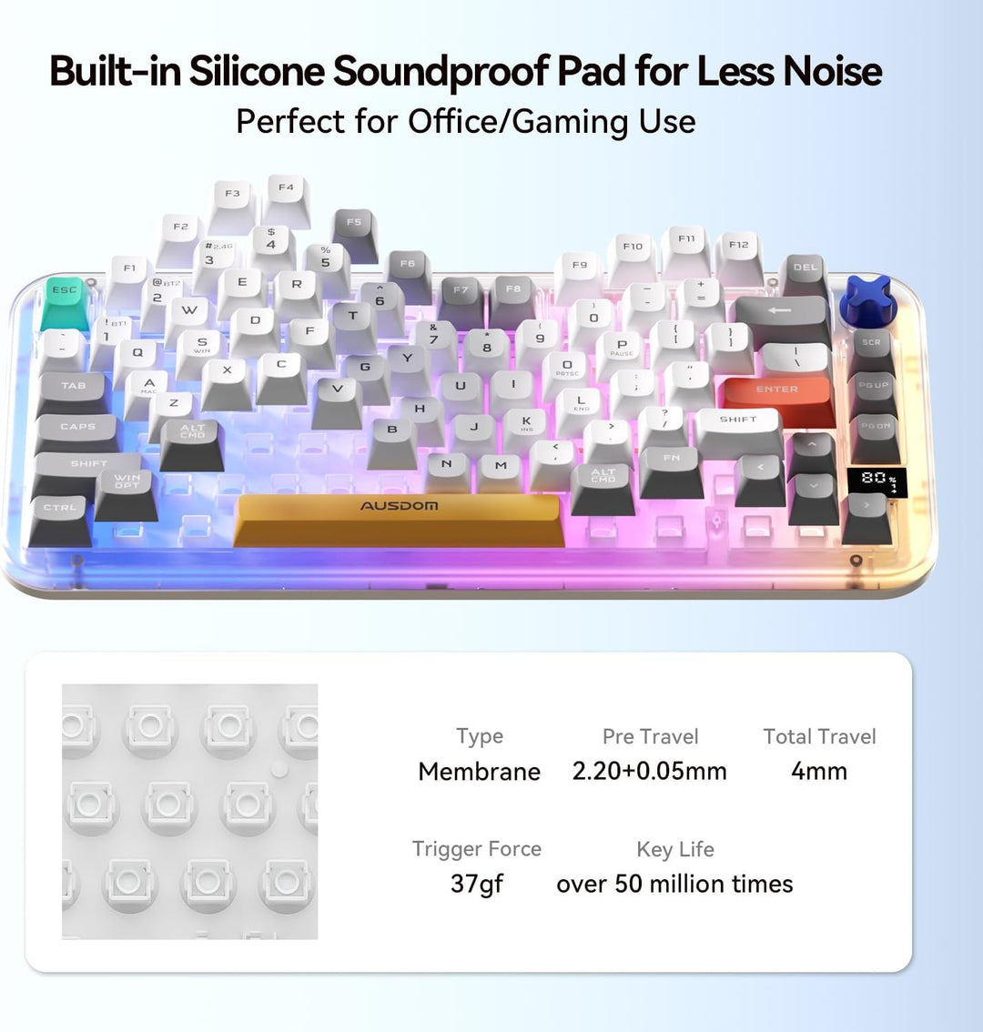 AUSDOM K75pro Teclado cremoso inalámbrico para juegos, teclado de c...