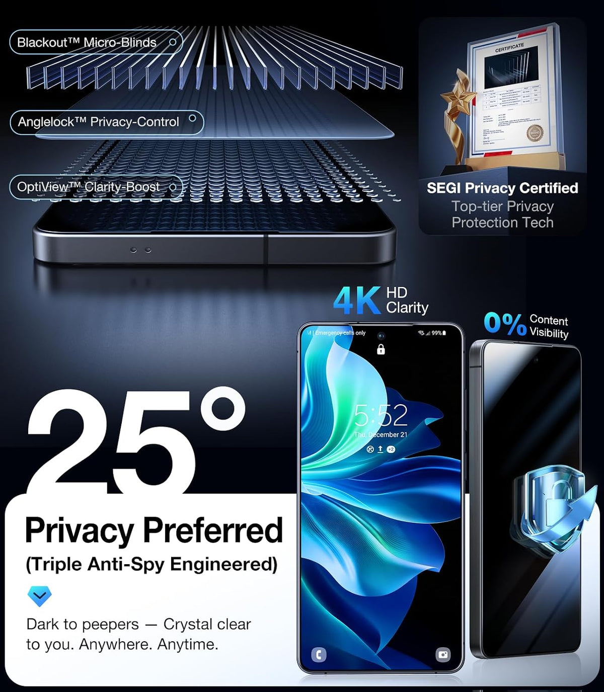 UltraGlass 9H+ Armor - Protector de pantalla de privacidad para Samsung
