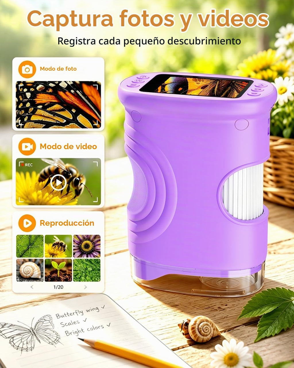 Microscopio portátil digital 1000X para niños, juguetes y regalos