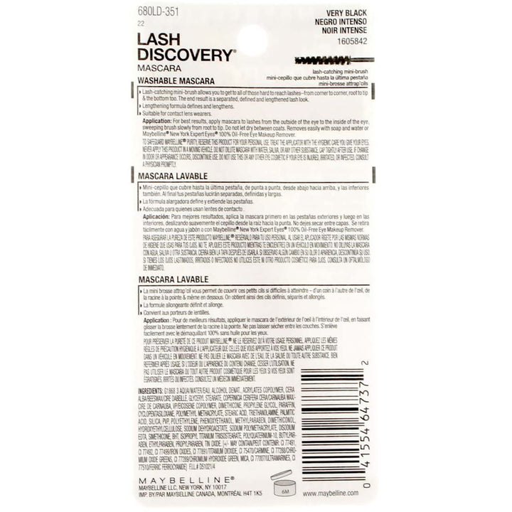 Maybelline New York Lash Discovery - Máscara lavable, color negro [...