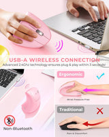 Lekvey Ratón ergonómico, ratón inalámbrico vertical, recargable 2.4...