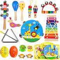 Juego de instrumentos musicales para niños, 20 piezas de instrumentos de percusión de madera para bebés y niños con maracas de xilófono pandereta, juguetes musicales preescolares para niños y niñas