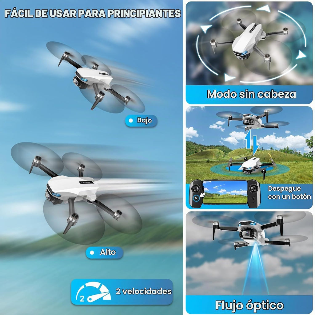 Drones con cámara para adultos 4K, dron GPS con retorno automático, sígueme, vuelo circular, vuelo de punto de referencia, flujo óptico, motor sin escobillas, transmisión 5G plegable FPV Quadcopter de