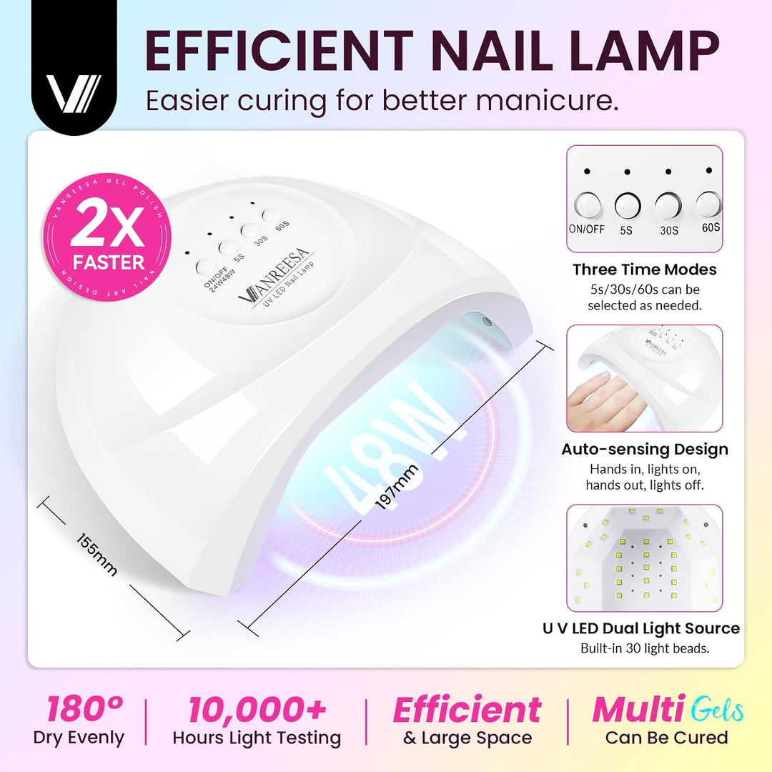 VANREESA Kit de esmalte de uñas de gel con luz UV, 53 piezas, juego...